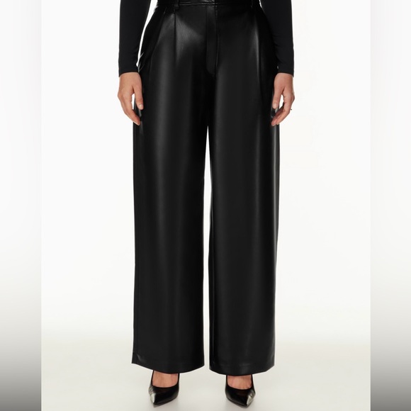 Aritzia - Wilfred high waited pleated leather pants with wide leg cut in size 4. - Picture 1 of 8